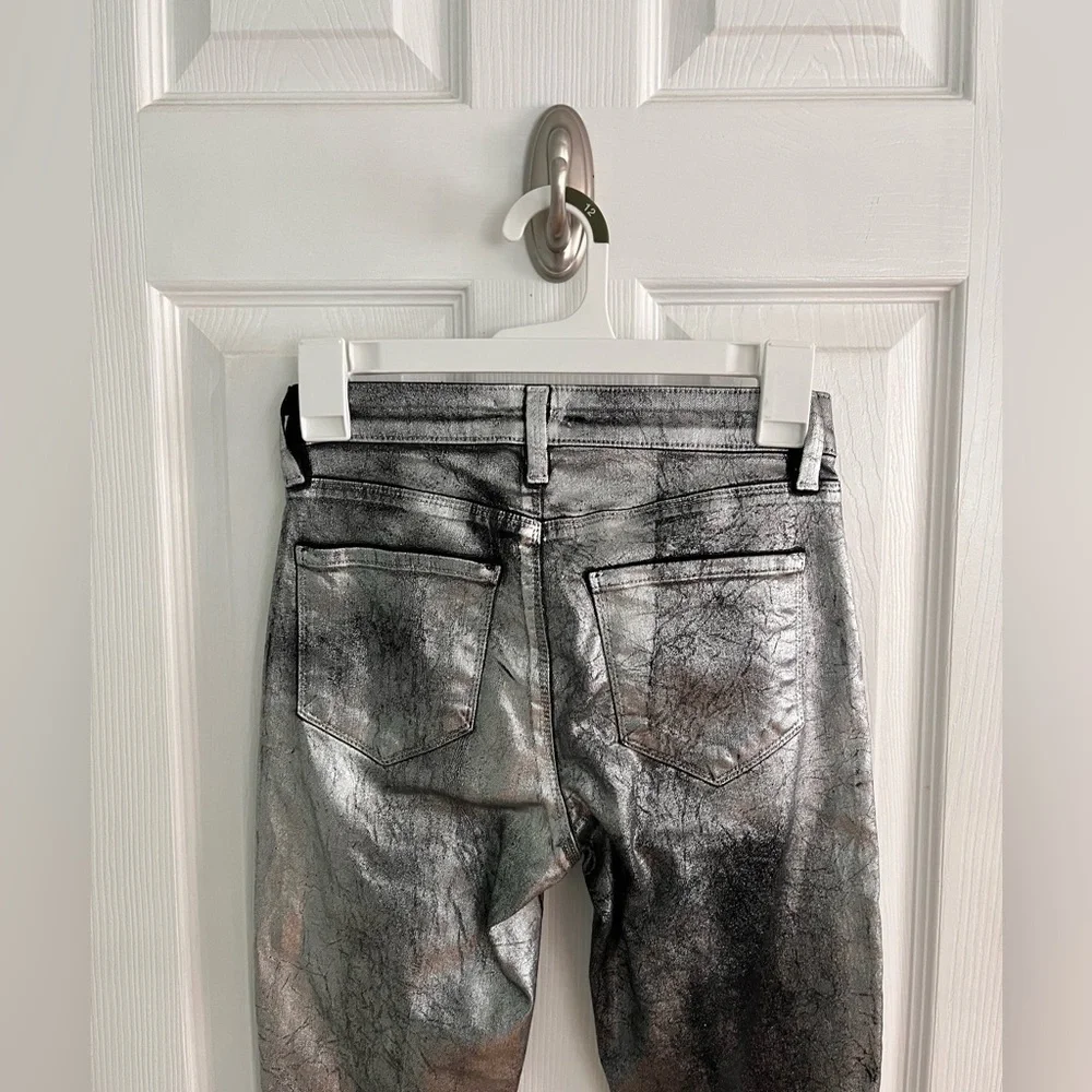 L’Agence Margot Metallic Silver Foil Skinny Jean Size 24